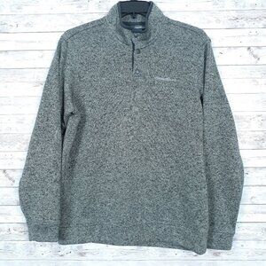 Eddie Bauer Mens Radiator Fleece Pullover L Snap Mock Neck Sweater Gray 54